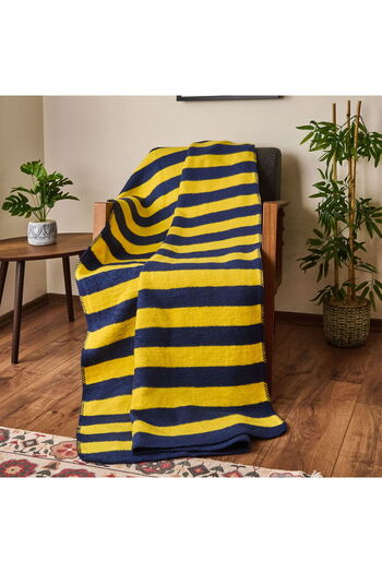 ASPARTAM Soft Striped Cotton Tv Blanket - Yellow / Navy Blue - 130X170 cm