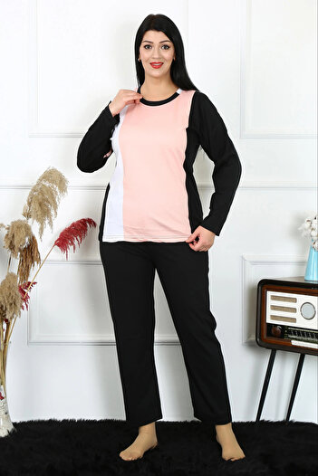 emosavm Fashion Women's Plus Size Combed Cotton Long Sleeve Pajama Set