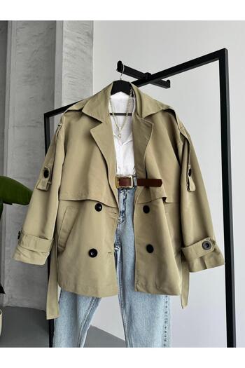FERZOLAİO Perry Buttoned Short Green Trench Coat