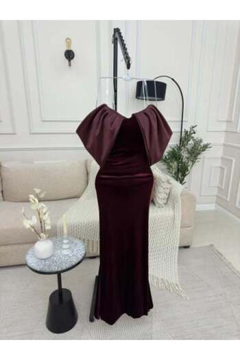 HOOR FASHION Velvet Stretch Taffeta Evening Dress