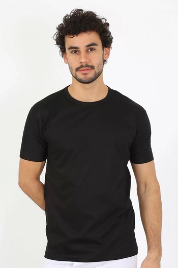 emosavm Fashion Men's Crew Neck Black Combed Cotton Undershirt