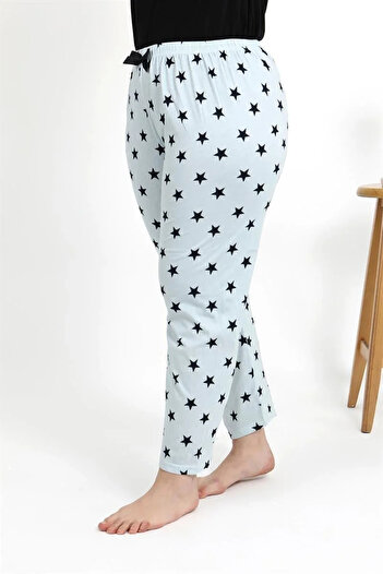 emosavm Fashion Women's Cotton Plus Size Bottom Pajamas Ice Blue