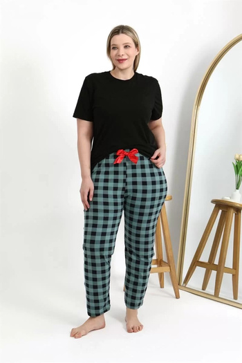 emosavm Fashion Women's Cotton Plus Size Bottom Pajamas Turquoise
