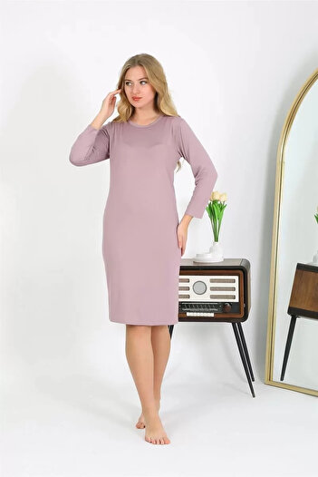 emosavm Fashion Cotton Home Dress Tunic Nightgown Powder