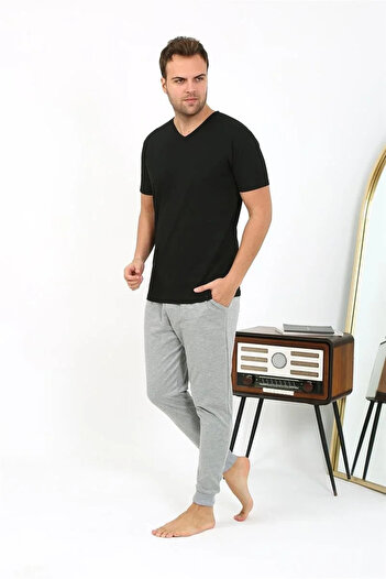 emosavm Fashion Men's Cotton Single Bottom Pajamas Gray