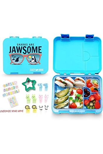 Generic Eazy Kids 6 & 4 Convertible Bento Lunch Box w/Sandwich Cutter Set Jawsome Blue, 6 & 4 Convertible Co