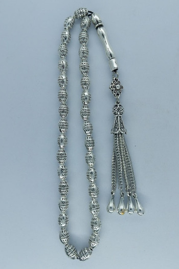 oftenadmire Silver Color Metal Prayer Beads, Quadruple Drop Model Metal Tassel Rosary.
