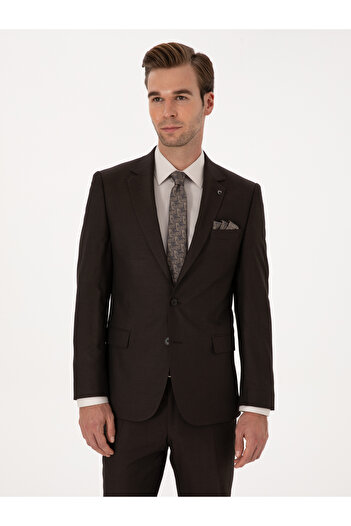 Cacharel Kahverengi Slim Fit Yün Karışımlı Mikro Desenli Takım Elbise 50318869-VR029
