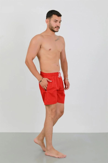 emosavm Fashion Men's Zippered Pocket Swim Shorts Red