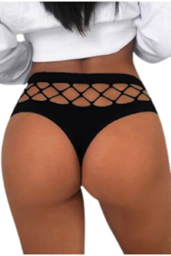 OEM High Waist Mesh Thong, VERSAMAG, Size S, Black