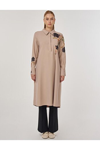 Kayra Floral Printed Rayon Tunic Mink