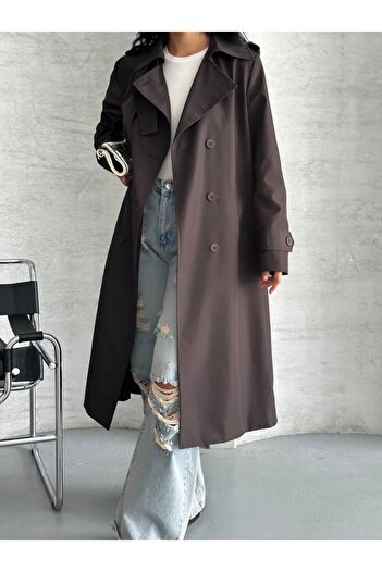 GM Butikk New Season Long Women's Double Breasted Zr Trench Coat Women's Long Trench Coat