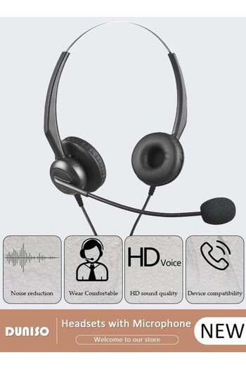 fun zone DUNISO 3.5mm Dual Ear Stereo Wired Business Headset with Microphone