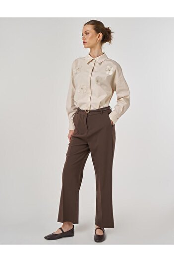 Kayra Pocket Detailed Fabric Trousers Brown
