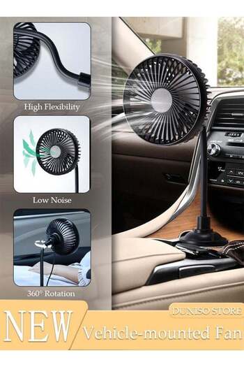 fun zone DUNISO Cup Holder Car Fan, USB Powered Fan, 360° Rotation Car Cooling Fan with Flexible Gooseneck