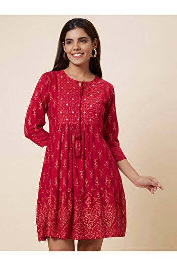 Globus By Styli Red Sequin Printed Mini Dress