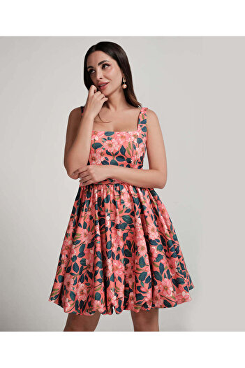 Zigzag Scoop Neck Printed Balloon Dress