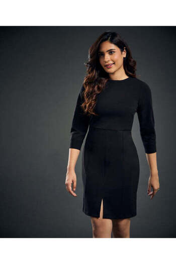 Zigzag Round Neck Three Quarter Sleeve Shift Dress