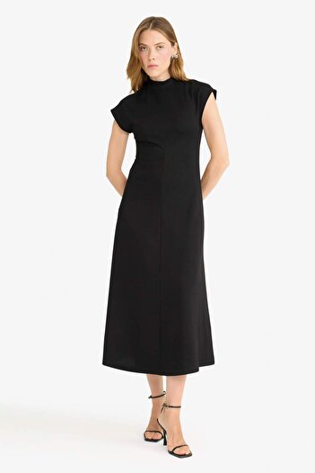 DeFacto Half Turtleneck Ribbed Short Sleeve Midi Dress F9956Ax25Au
