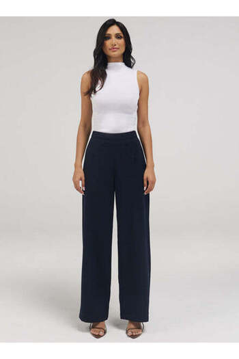 Zigzag Flared Leg Formal Pant - Navy Blue