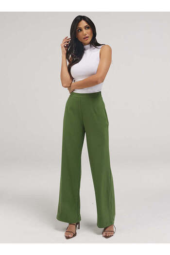 Zigzag Flared Leg Formal Pants - Green