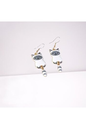 SYGGY Women's earrings, Metal alloy, Model Kitten with tail, Siamese
