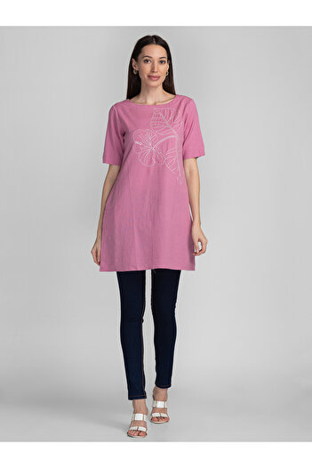 Globus By Styli Pink Embroidery Detail Longline Tunic