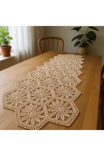 TOPRAK SPORT French Lace Detailed Single Runner, Table Top Runner, Tablecloth