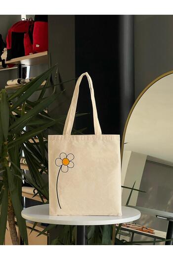 bezçantadünyası Daisy Flower Patterned Raw Cloth Bag