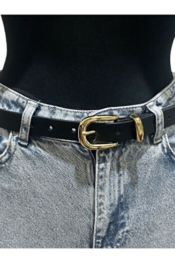 Gesa Women's Black Belt with Gold Buckle
