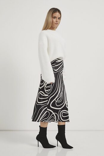 Arma Life Armalife 1406 Waist Elastic Patterned Midi Satin Women's Skirt