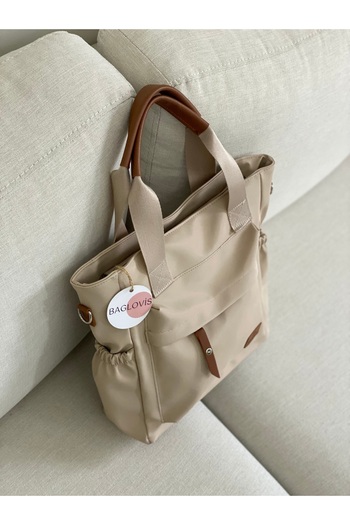 BAGLOVİS Large Size Satin Fabric Beige Color Slack Shoulder Bag En32 Boy36