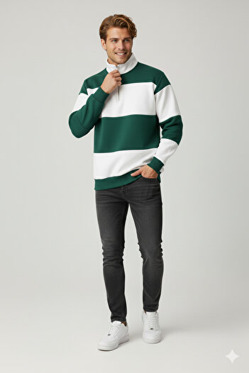dwnwear Segmented Polo Neck Zippered New Season Sweatshirt