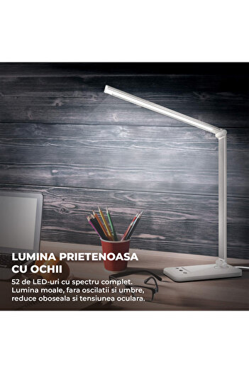 Elindor ® Silver LED Desk Lamp, Foldable, USB Charging, Automatic Shut-Off, 39 x 3 x 10.8 cm