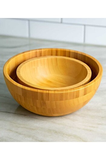 umut züccaciye 2-Piece Bamboo Salad Bowl 20cm and 25cm