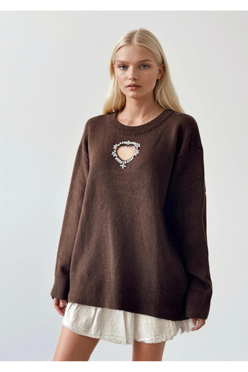 jöns since 1997 Women's Chest Stone Heart Cut Comfortable Fit Stylish Knitwear Sweater
