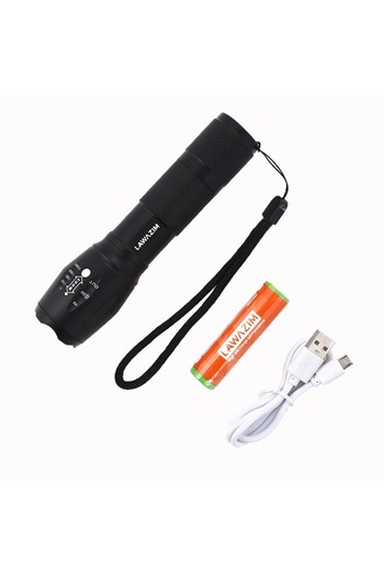 Lawazim Tactical Flashlight - 300 Lumens USB Rechargeable LED Torch with 3 Modes and Carry Case