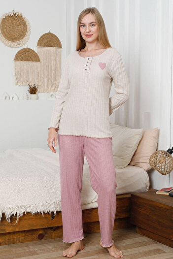 DPARİS Button Detailed Long Sleeve Interlock Pajama Set