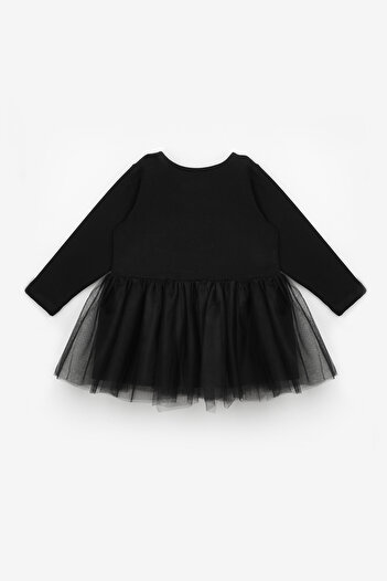 Le Mabelle Black Pumpkin Printed Tulle Skirted Girl's Dress - Sandra