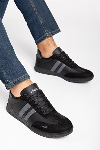 Dilimler Ayakkabı Men's Sports Shoes Black Samba Model Thin Sole Lace-Up