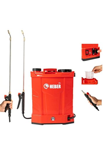 Heber Electric Spraying Pump Heber®, 20 Liters, Battery, Pressure Regulator, Stainless Steel Lance, Exten