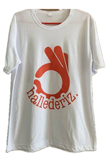 EDWOL Hallederiz Written Printed Men's Unisex White T-Shirt T-Shirt