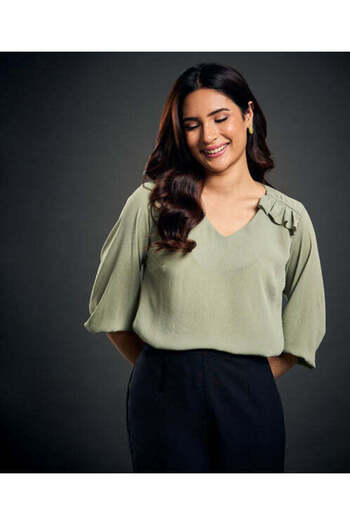 Zigzag York Frilled Long Sleeve Green Top