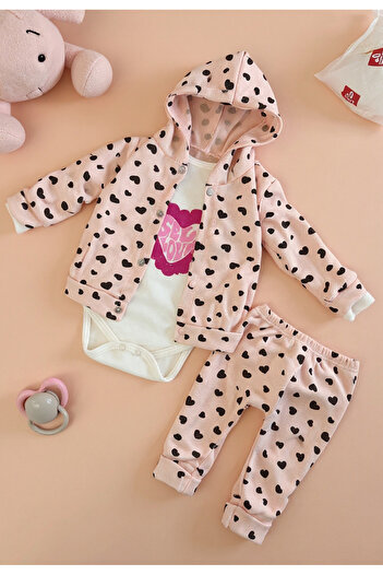 Tuabella 100% Cotton 3-Piece Baby Girl Set (Snap Fastener Bodysuit + Cardigan + Bottoms)