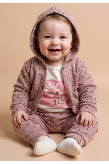 Tuabella 100% Cotton 3-Piece Baby Girl Set (Snap Fastener Bodysuit + Cardigan + Bottoms)
