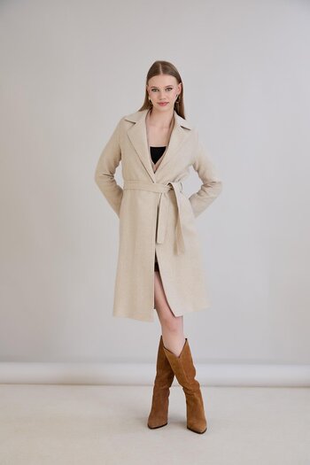 Sortie Herringbone Cashmere Coat Beige