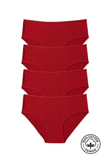 Ladytime 100% Cotton Women's Ribbed Panties 4-Pack Underwear Set - 0910