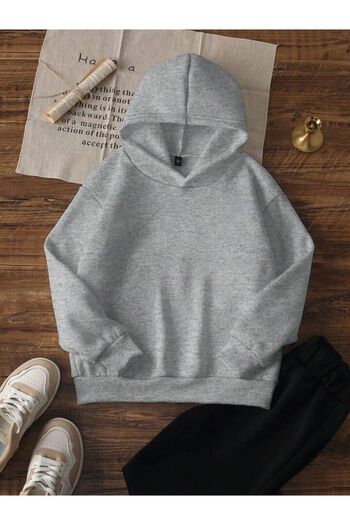 trendgar Gri Fiyonk Cherry Baskılı Kapşonlu Kanguru Cep Sweatshirt Hodie