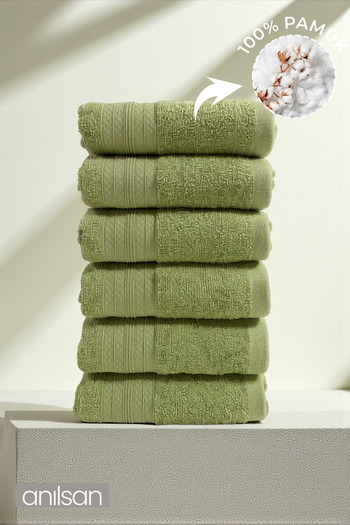 Anılsan 6-Piece Eco Green Hand Towels - 50X70Cm, 125Gr, 100% Cotton, Spa and Hotel Towels, Suitable for Daily Use