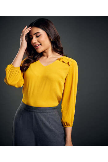 Zigzag York Frilled Long Sleeve Yellow Top